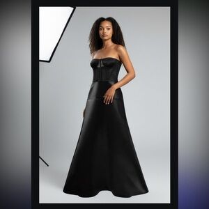 Zara Studio Corset Lace Satin Formal Gown Maxi Dress Black Womens Small